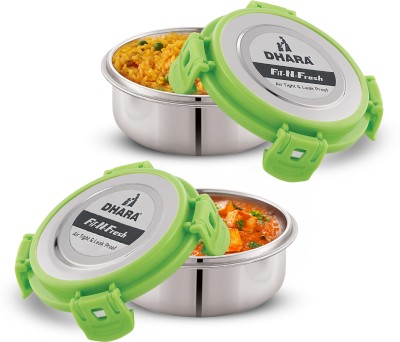 Dhara Stainless Steel FIT-N-FRESH Tiffin with 4 Side Lock Lid 2 Containers Lunch Box(800 ml)