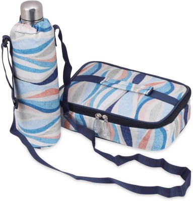 Echo Boomers Stripes Theme Printed Large Insulated Lunch Bag w/ Water Bottle - Sky Blue 2 Containers Lunch Box(5 L, Thermoware)