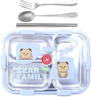 RBGIIT Bear Design Bento Box for Kids – Eco-Friendly, Durable & Leakproof 3 Containers Lunch Box(750 ml, Thermoware)
