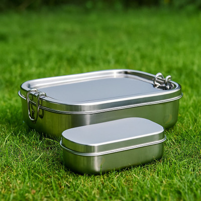 MARSELITE Stainless Steel Lunch Box for School & Office with Side Handle & Extra Box 2 Containers Lunch Box(850 ml)