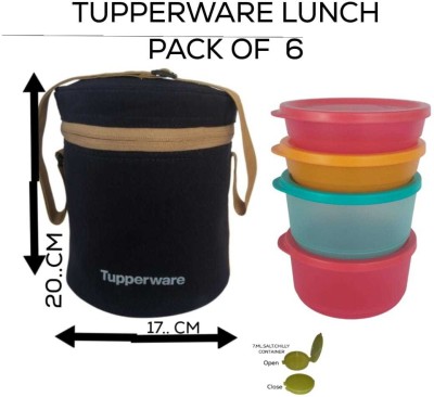 TUPPERWARE Tupp Tiffin RoundStax Lunch Set, 4-Container + 1Saltpepper 7ml + Bag(Pack of 6) 5 Containers Lunch Box(1467 ml, Thermoware)
