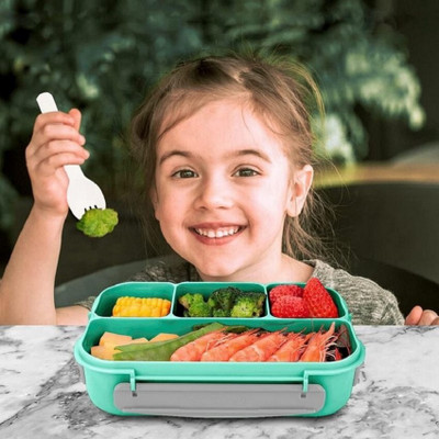 PBKN Unbreakable Compact Design Sturdy Design Spoon Fork Microwave Safe Heavy Lock 4 Containers Lunch Box(1300 ml)