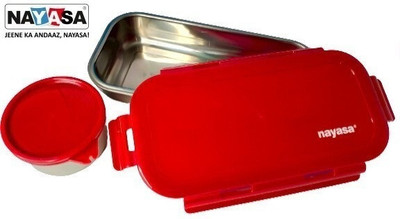 NAYASA Eco Roti Stainless Steel| Four Side Clip-lock | BPA Free | Food Grade | Red 1 Containers Lunch Box(580 ml)