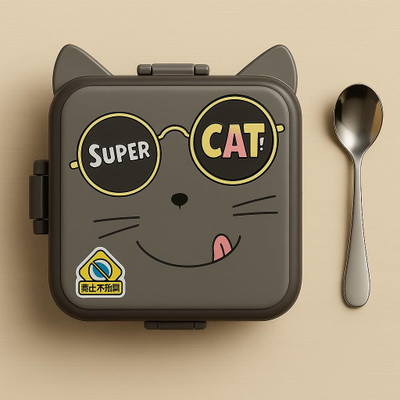 Asera Super Cat 2-Layer Steel Lunch Box with Tray, Container & Spoon 3 Containers Lunch Box(1120 ml)