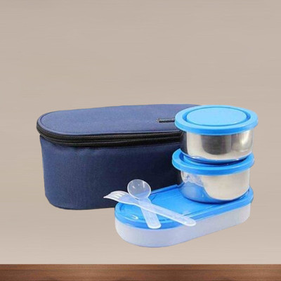 Hriday Lunch Box 3 containers 600ml Blue 005 3 Containers Lunch Box(1 L)