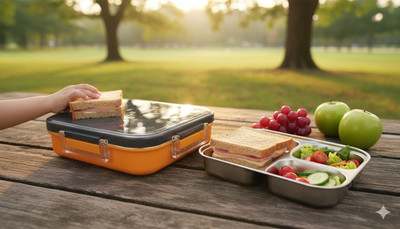 Aramex Stainless-Steel Leak-Proof Lunch Box , Airtight, Two Compartment 1 Containers Lunch Box(1 L, Thermoware)