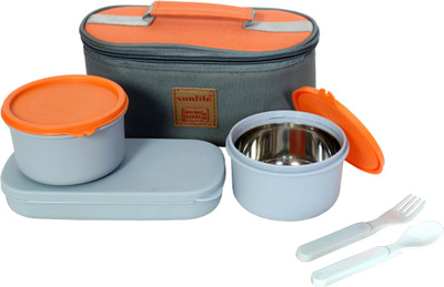 SUNLIFE MicroFresh 2+1 Lunch Pack- 2 Inner Stainless Steel Bowl and 1 Chapati Container- 3 Containers Lunch Box(1400 ml, Thermoware)