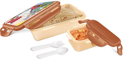 MILTON MINI FUN TREAT BROWN WITH SPOON AND FORK 2 Containers Lunch Box(650 ml)