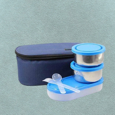 Hriday Lunch Box 3 containers 600ml Blue 004 3 Containers Lunch Box(1 L)