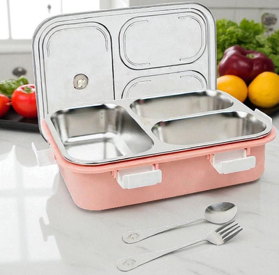 Colorbee SnapFit Lock 3-Compartment Stainless Steel Lunch Box with Silicone Edge Seals 3 Containers Lunch Box(750 ml, Thermoware)