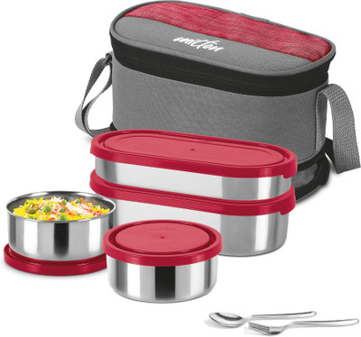 MILTON Triple Decker Stainless Steel Lunch Box With Insulated Jacket, Red 4 Containers Lunch Box(1685 ml)