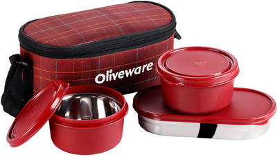 Oliveware Hazel Lunch Box | 3 Stainless Steel Containers | Insulated Fabric Bag 3 Containers Lunch Box(1450 ml, Thermoware)