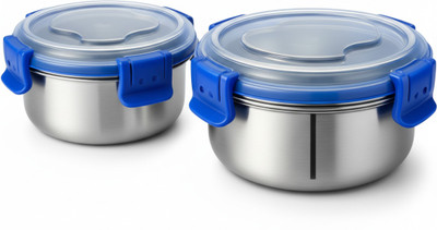 HAHM Stainless steel lock n lock blue color containers 325 Ml set of 2 Containers Lunch Box(600 ml)