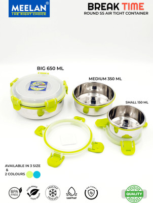meelan Leak Proof Click & Seal Lock Stainless Steel Storage/Air Tight Tiffin Container 3 Containers Lunch Box(1150 ml)
