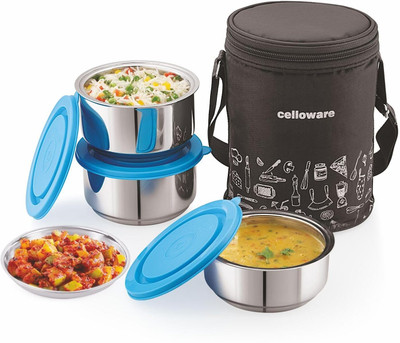 cello Thermostyle 3 Container Stainless Steel Lunch Box with Jacket 3 Containers Lunch Box(900 ml, Thermoware)