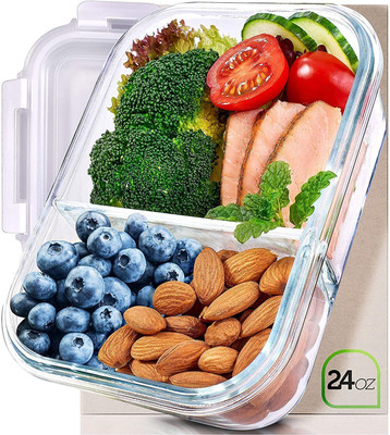 SVShoperzone 2 Compartment Borosilicate Rectangle Glass Lunch Box Food Container for Kitchen 1 Containers Lunch Box(1000 ml)