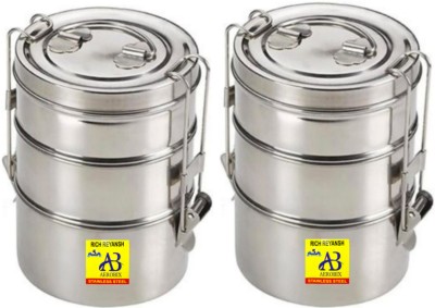 AEROBIX Stainless Steel Clip Carrier Lunch Box, pack of 2 lunch box 3 Containers Lunch Box(1800 ml)
