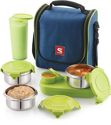 SUNLIFE Refresh7 Combo 6 Pcs Set - Oval Lunch Carrier (Green) 6 Containers Lunch Box(350 ml, Thermoware)