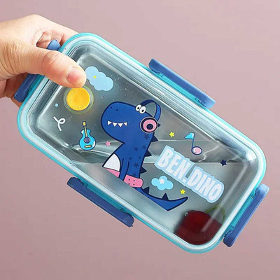 Tera13 Kids Stainless Steel Dino Lunch Box for School 700ML 4 Side Clip Lock 2 Containers Lunch Box(700 ml, Thermoware)