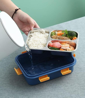 PLASTIZONE 3Compartment Stainless Steel Lunch Box with Leak-Proof Lid Insulated Container 3 Containers Lunch Box(750 ml, Thermoware)