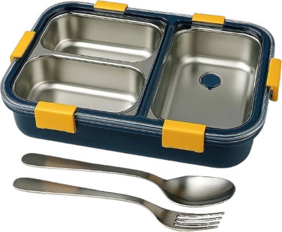 MOIRA INTERNATIONAL 3 Compartment Leakproof, Stainless Steel, With SPOON & FORK_DGG1017 3 Containers Lunch Box(1000 ml, Thermoware)