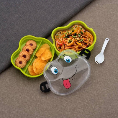 Nivika Froggy Style Double Layer Lunch Box with Spoon For Kids | Leak Proof 2 Containers Lunch Box(800 ml, Thermoware)