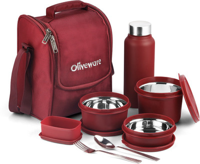 Oliveware Steel Tiffin WITH (1 SPOON 4 Containers Lunch Box(2220 ml, Thermoware)