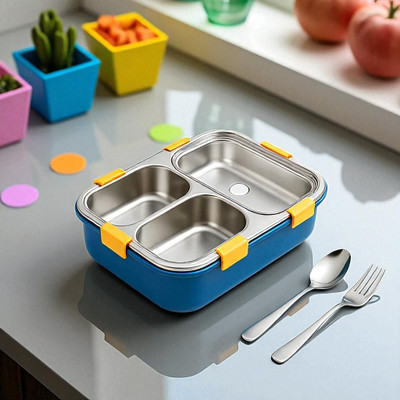Colorbee 3-Compartment Steel Lunch Box for Kids, BPA-Free Tiffin Box 3 Containers Lunch Box(750 ml, Thermoware)