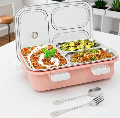 Colorbee Compact 3-Compartment Steel Lunch Box for Travel and School 3 Containers Lunch Box(750 ml, Thermoware)