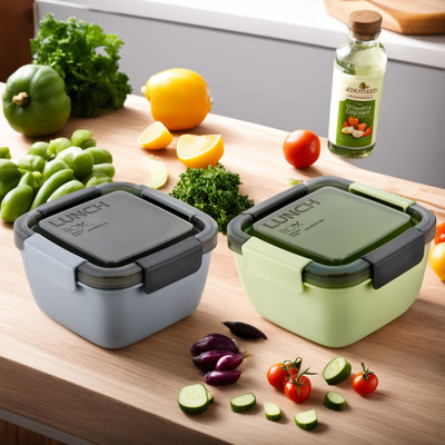 frazix Bento unique Design & Premium Qualities Five Compartment (Pack Of-2 Grey+Green) 4 Containers Lunch Box(1500 ml) frazix Bento unique Design & Premium Qualities Five Compartment (Pack Of-2 Grey+Green) 4 Containers Lunch Box(1500 ml)