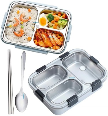 Haveli Leak Proof 3 Compartment Stainless Steel Lunch Boxes Tiffin Box for Adult Kids 3 Containers Lunch Box(1000 ml, Thermoware)
