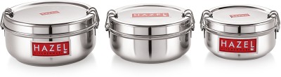 HAZEL Stainless Steel Traditional Design Tiffin Lunch Container with Locking Clip Set of 3, 350, 500 & 700 ML 3 Containers Lunch Box(700 ml)
