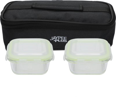Jaypee Plus Klaro Zip Borosilicate Glass Square Lunch Box|Leakproof Microwavable Lunch box 2 Containers Lunch Box(320 ml, Thermoware)