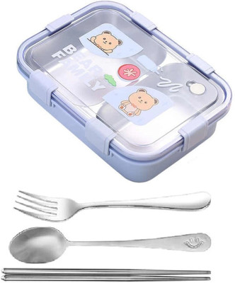 Masox Store Cute Kids Bento Box with Spoon, Fork, Bear Design, Leak-Proof, BPA-Free 2 Containers Lunch Box(751 ml, Thermoware)