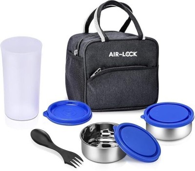 Air-Lock Munch Box Stainless Steel Lunch Box Set with Tumbler and Bag (Blue) | 3 Containers Lunch Box(1300 ml, Thermoware)