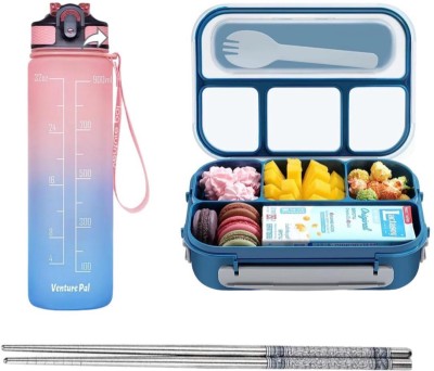 SATANI Plastic Lunch Box with 1L Bottle and 2 chopstik for office School Collage 4 Containers Lunch Box(1000 ml, Thermoware)