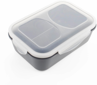 MAGICSPOON 3 Section Lunch Box with Spoon & Fork with Air Tight Lid (Grey,1200 ml) 1 Containers Lunch Box(1200 ml)