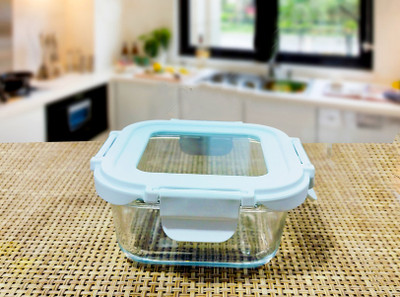 Lemon Tree Square Glass Food Storage Containers Lunch Box Bowl Container with Air Tight Lid 1 Containers Lunch Box(300 ml, Thermoware)