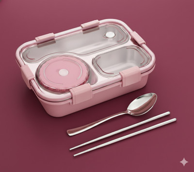 Kello Sealed Leak Proof Stainless Steel Lunch Box For Kid's, office Men & Women H67 3 Containers Lunch Box(750 ml, Thermoware)