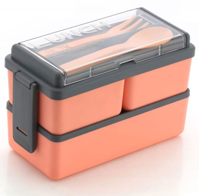 BoldFire 3-in-1 Compartment Lunch Box with 1 Spoon & 1 Fork for Adults 3 Containers Lunch Box(1400 ml)