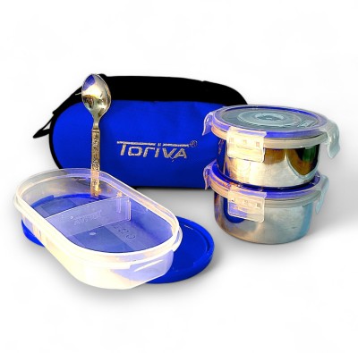 TORIVA EZY MEAL DURO SET OF 2 CONTAINERS &1 ROTI BOX+ZIPPER BAG+1 SpoonFREE (Blue) 2 Containers Lunch Box(1300 ml, Thermoware)