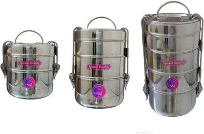 OMNA STEEL 8x2+8x3+8x4 lunch box, tiffin stainless steel pack of 3, 9 Containers Lunch Box(3300 ml)