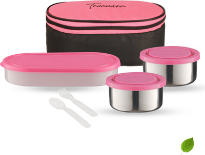 Trueware Super Lunch Pack 1 PP Container 500ML & 2 SS 300ML container with Insulated Bag 3 Containers Lunch Box(1100 ml)