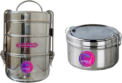 OMNA STEEL 8x3+1 double decker stainless steel lunch box 4 Containers Lunch Box(1500 ml)