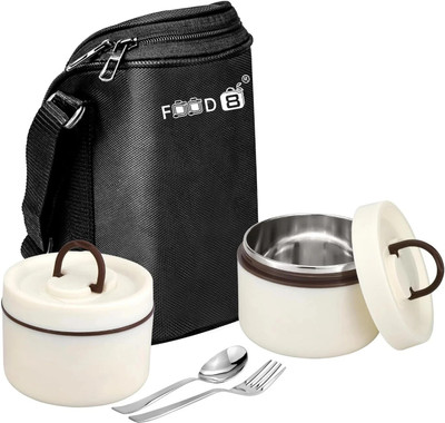 FOOD 8 Bliss Pro Lunch Box for Office with Insulated Soft Line Bag, Spoon & Fork, 600ml 2 Containers Lunch Box(1200 ml, Thermoware)