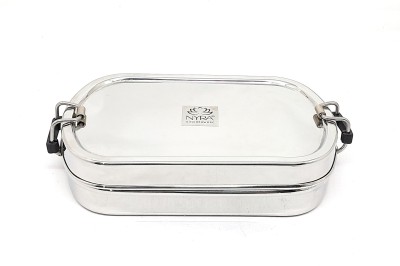 Nyra Stainless Steel Square Lunch Box with Locking Clips | Office | School 1 Containers Lunch Box(350 ml)