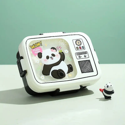 cuddlenest Panda Bento Lunch Box, Leakproof Container with Spoon, Sauce Compartment 3 Containers Lunch Box(750 ml, Thermoware)