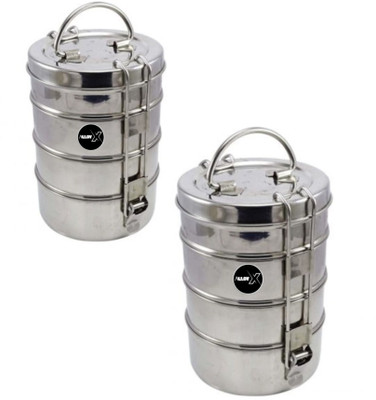 alloyx stainless steel food grade 4 container clip carrier (PACK OF 2) 4 Containers Lunch Box(1600 ml)