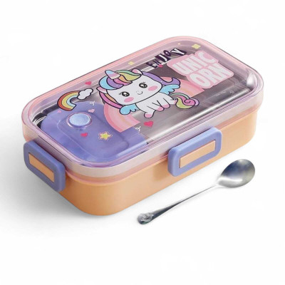 AMANVANI Stainless Steel Lunch Box 2 Compartment Lunch Box with Spoon for School & Office 2 Containers Lunch Box(700 ml, Thermoware)