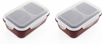 MAGICSPOON 3 Section Lunch Box with Spoon & Fork with Air Tight Lid (Maroon,1200 ml) 2 Containers Lunch Box(1200 ml)